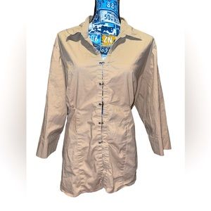 Corset style closures buttons beige button down blouse